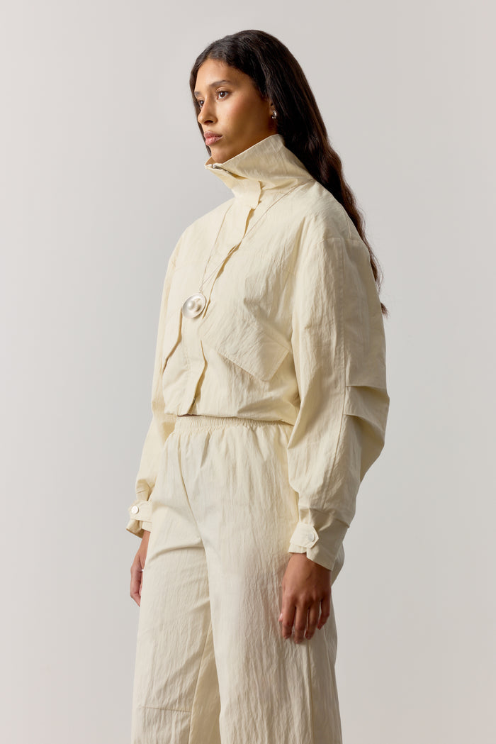 FUNNEL NECK SHELL JACKET - ECRU