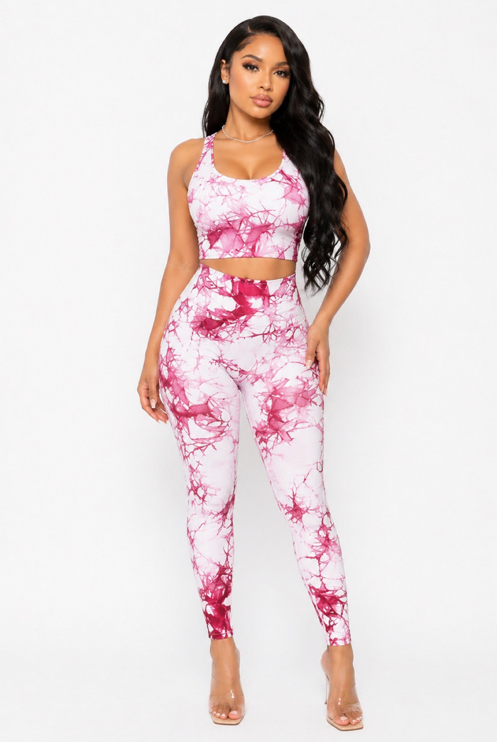 Gem - Women’s Stretch Two Piece Lounge Matching Tie Dye Yoga Pants Set