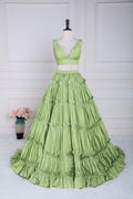 Green Two-Picec Ruffled A-line Long Prom Dress