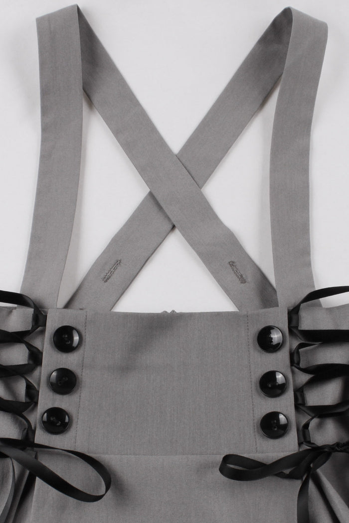Grey Lace-Up Hi-Low Strappy Vintage Dress