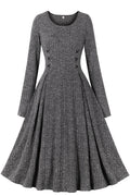 Grey Long Sleeves A-line Knitted Vintage Dress