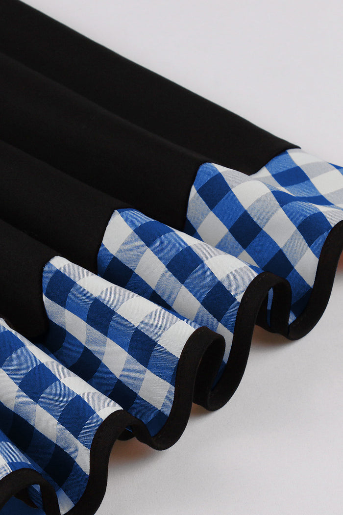 Halloween Blue Plaid Cosplay Maid Dress