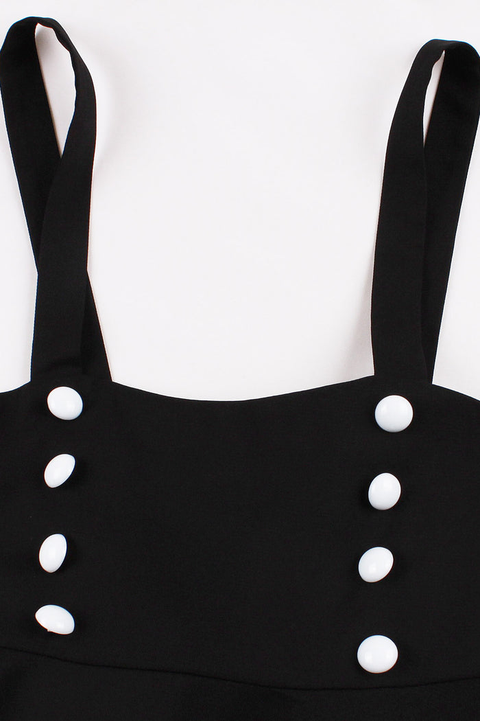 Herbene Black A-line Straps Lace-Up Vintage Dress with Bow