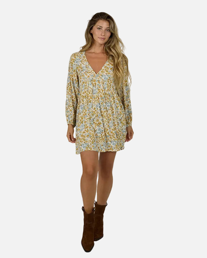 Hidden Ditsy Ls Dress - Honey