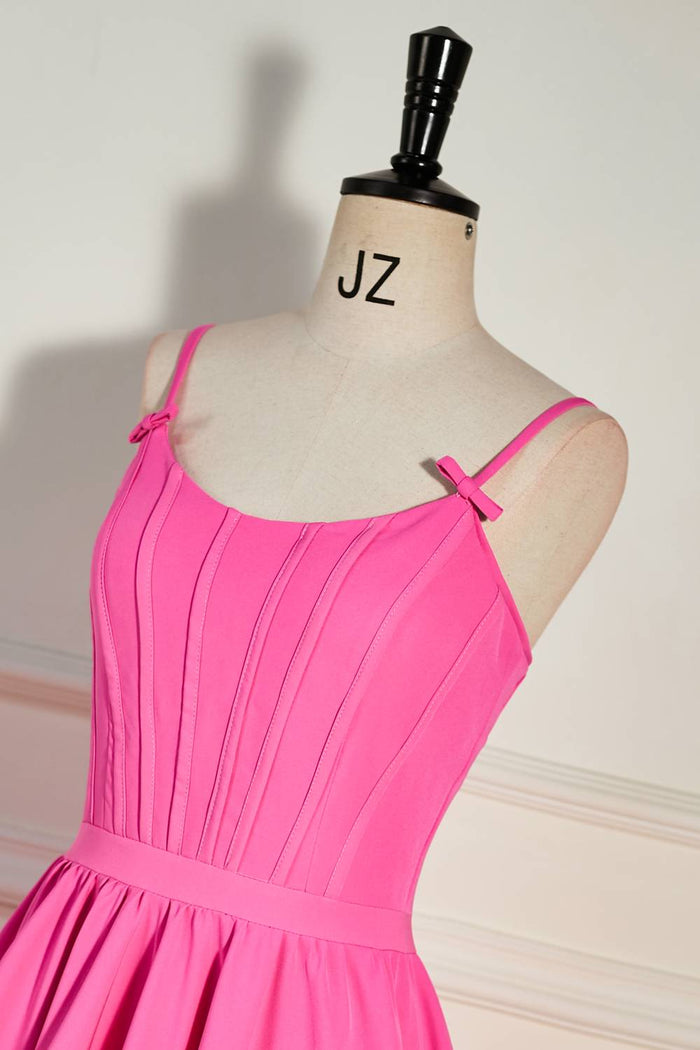 Hot Pink A-line Ruffled Lace-Up Homecoming Dress