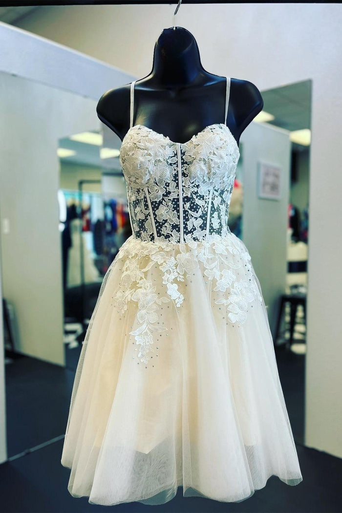 Ivory Straps A-line Appliques Beaded Homecoming Dress