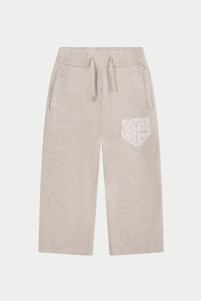 JUNIOR MONOGRAM EMBLEM FLUFFY KNIT JOGGERS - BEIGE