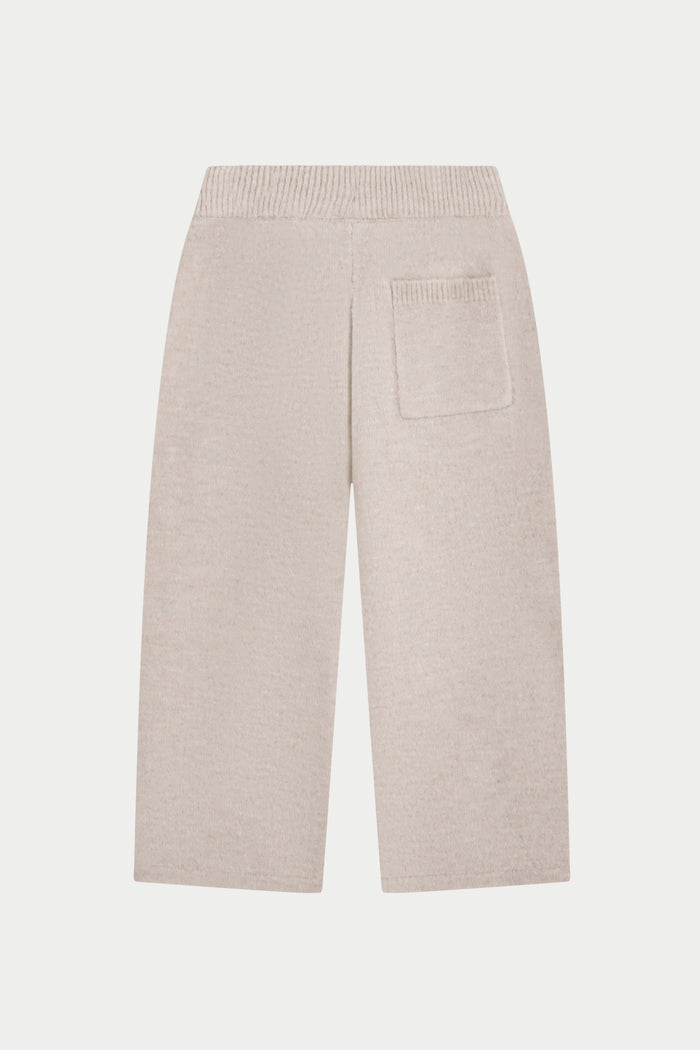 JUNIOR MONOGRAM EMBLEM FLUFFY KNIT JOGGERS - BEIGE