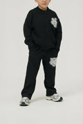 JUNIOR MONOGRAM EMBLEM FLUFFY KNIT JOGGERS - BLACK