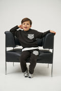 JUNIOR MONOGRAM EMBLEM FLUFFY KNIT JOGGERS - BROWN