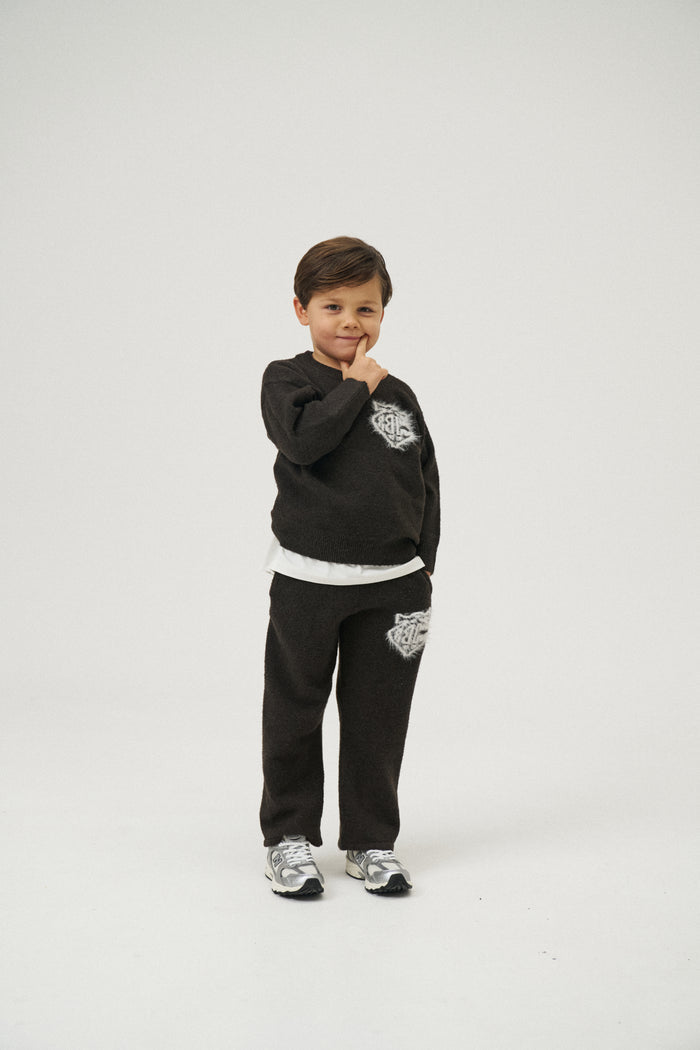 JUNIOR MONOGRAM EMBLEM FLUFFY KNIT JOGGERS - BROWN
