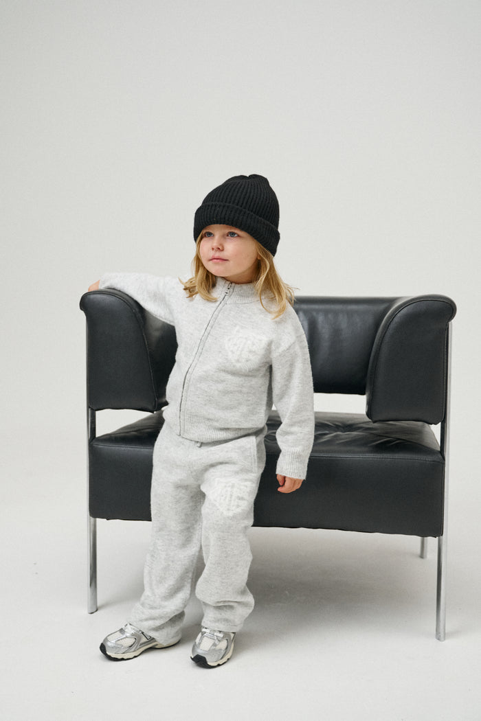 JUNIOR MONOGRAM EMBLEM FLUFFY KNIT JOGGERS - GREY MARL