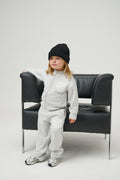 JUNIOR MONOGRAM EMBLEM FLUFFY KNIT JOGGERS - GREY MARL