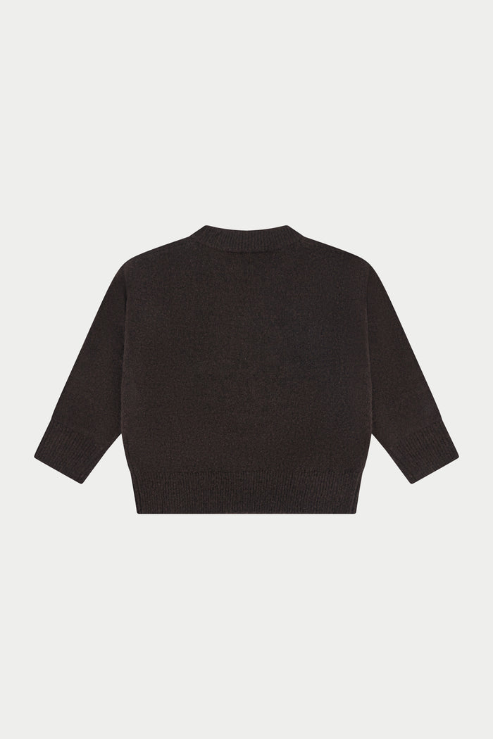 JUNIOR MONOGRAM FLUFFY KNIT CREW - BROWN