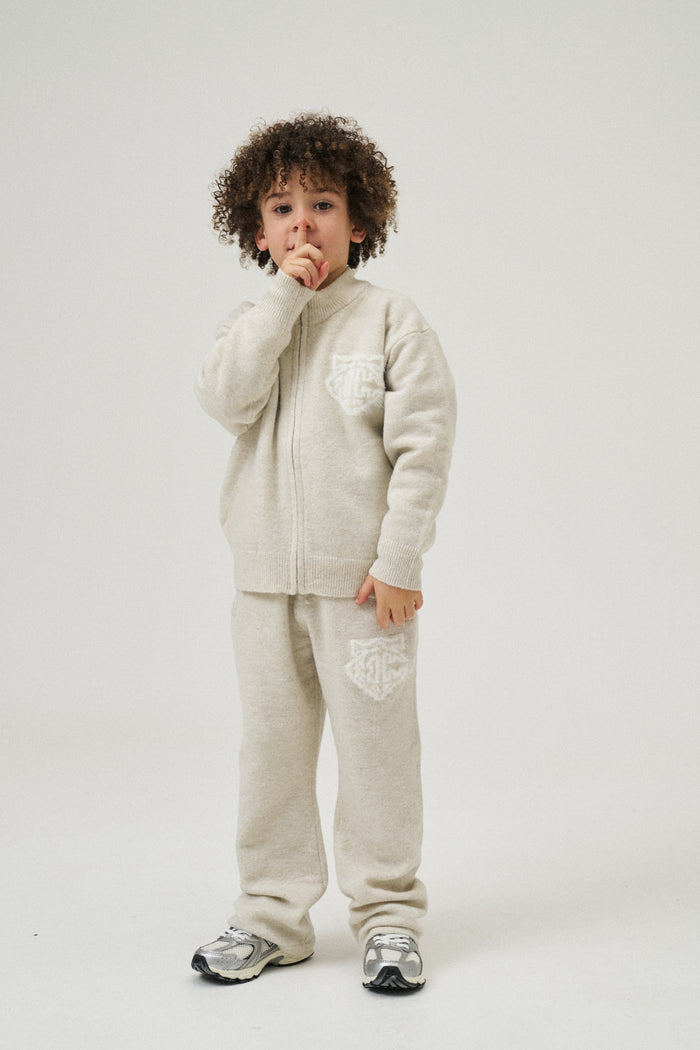 JUNIOR MONOGRAM FLUFFY KNIT ZIP THROUGH - BEIGE