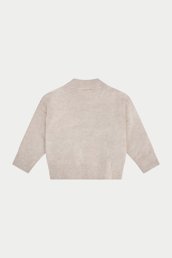 JUNIOR MONOGRAM FLUFFY KNIT ZIP THROUGH - BEIGE
