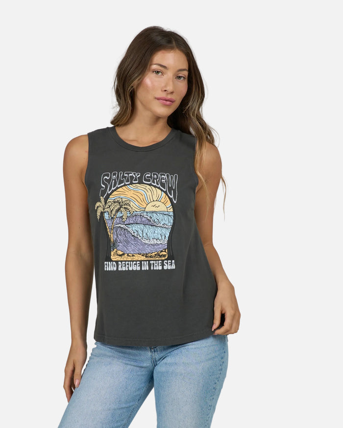 Keyhole Muscle Tank - Charcoal