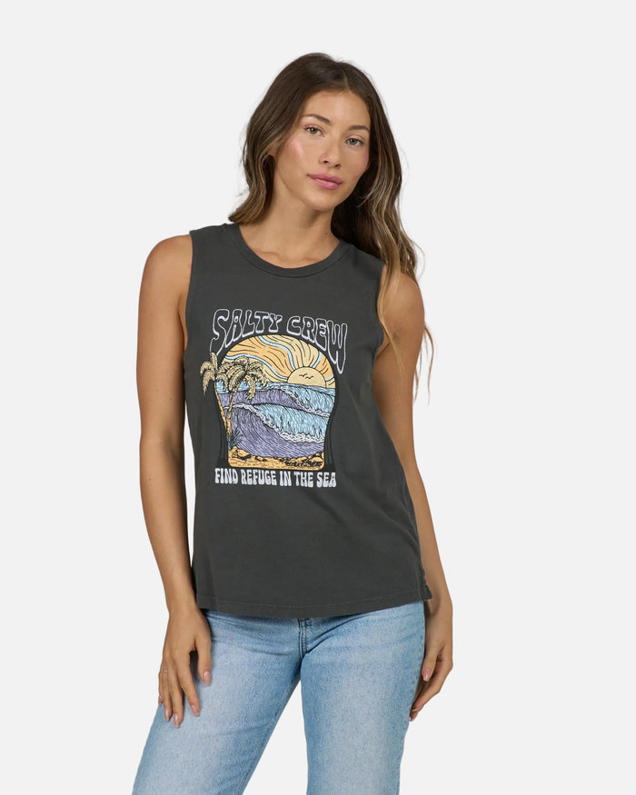 Keyhole Muscle Tank - Charcoal