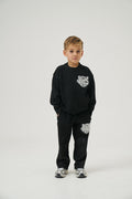 KIDS MONOGRAM EMBLEM FLUFFY KNIT JOGGERS - BLACK