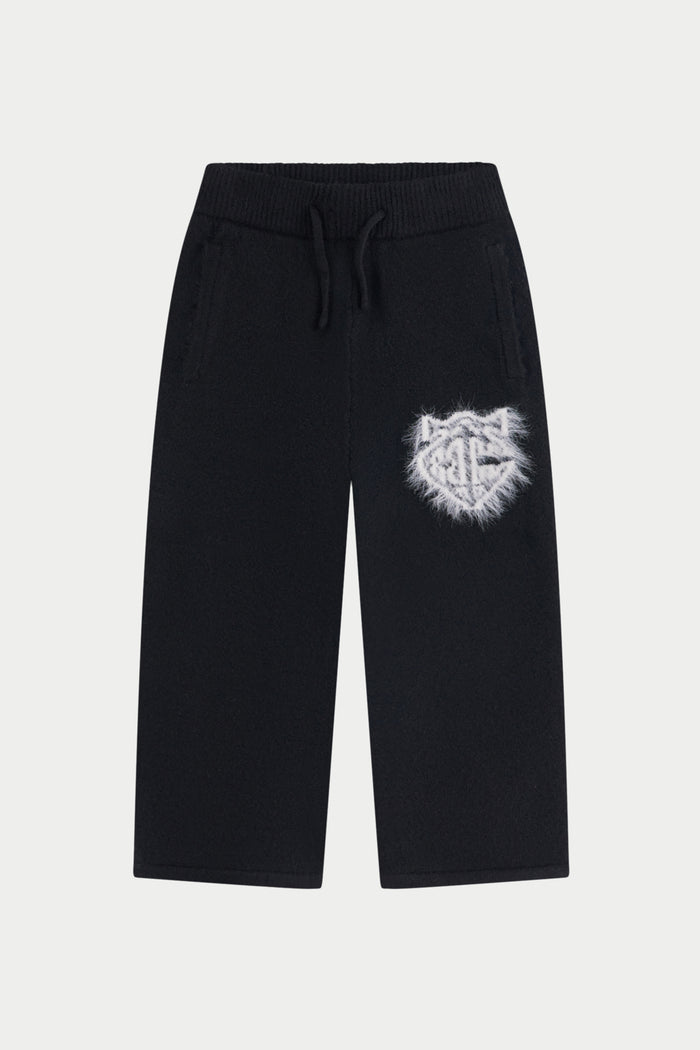 KIDS MONOGRAM EMBLEM FLUFFY KNIT JOGGERS - BLACK