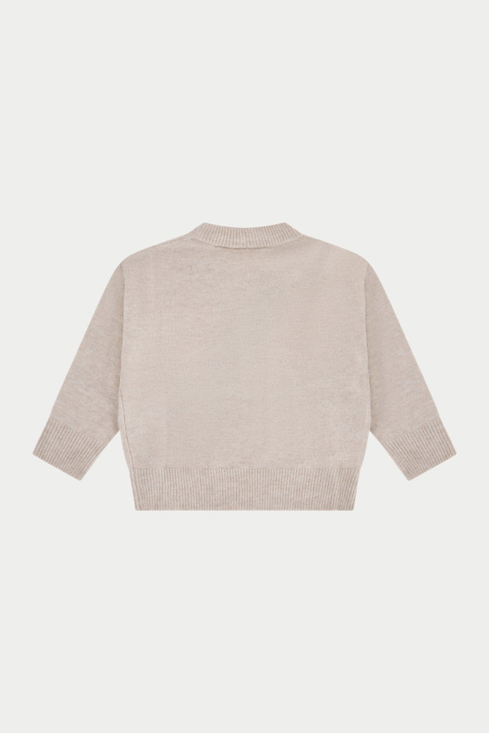 KIDS MONOGRAM FLUFFY KNIT CREW - BEIGE