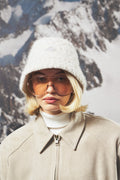 KNITTED EMBLEM BUCKET HAT - BEIGE