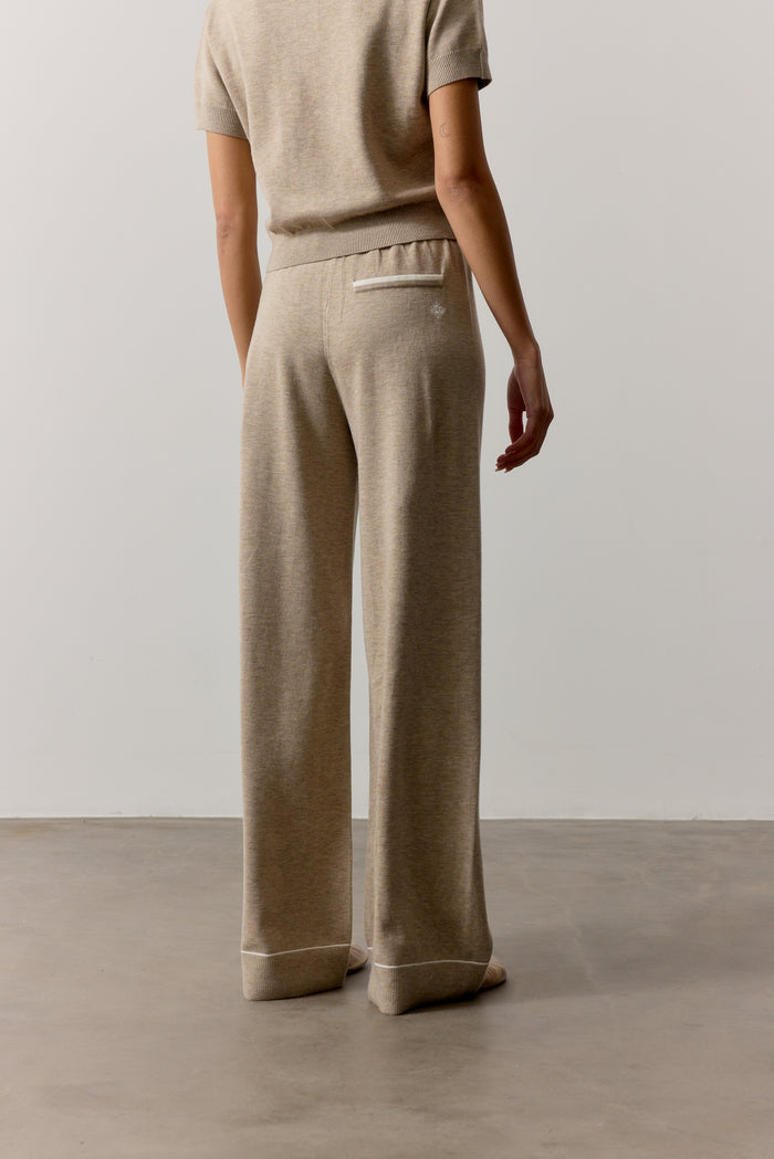 KNITTED PANEL TROUSERS - BEIGE