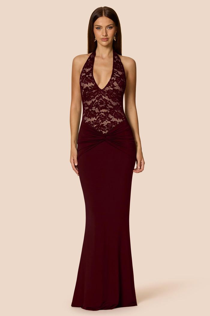 Lennox Halter Gown Wine - Dress - Nookie