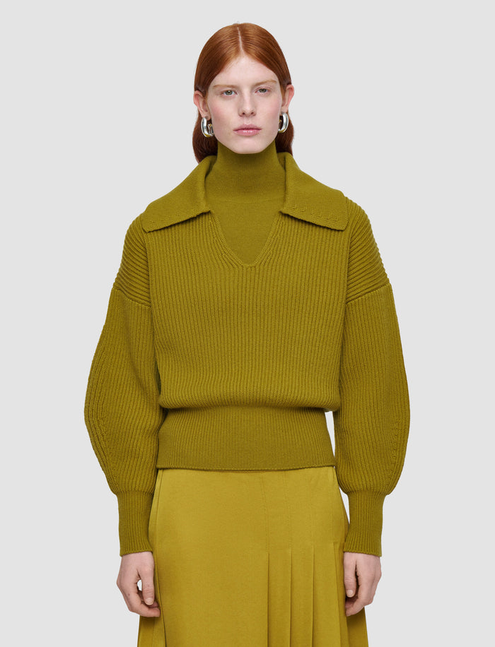 Green Light Cardigan Stitch Open Neck Jumper - Joseph