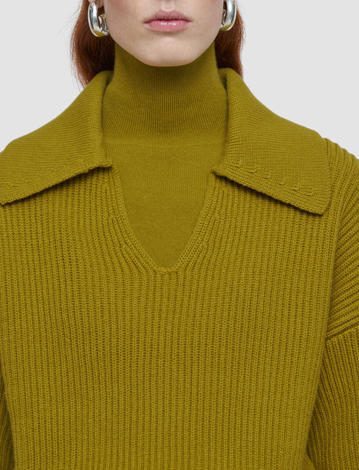 Green Light Cardigan Stitch Open Neck Jumper - Joseph