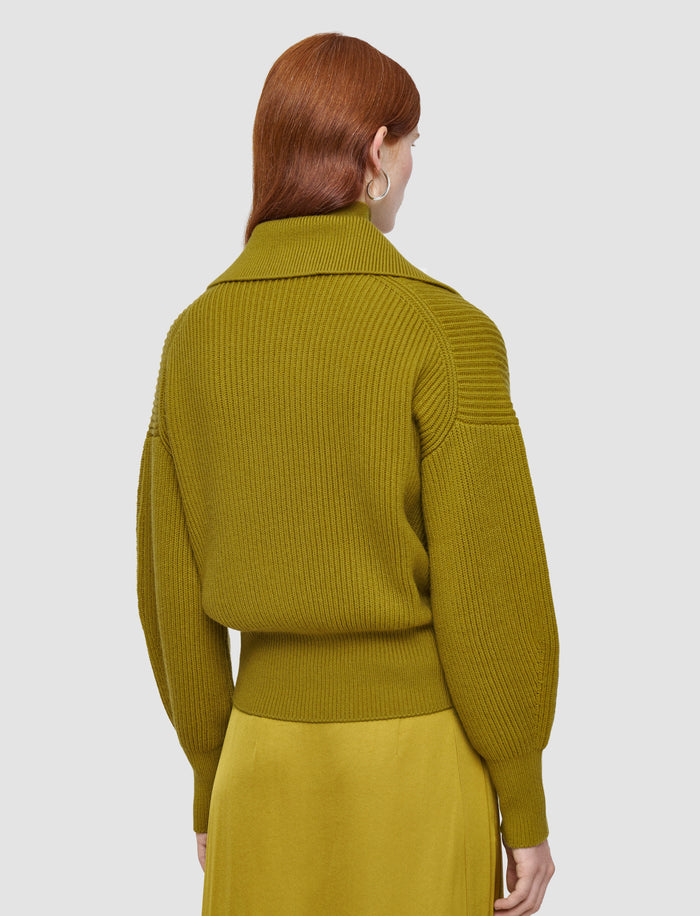 Green Light Cardigan Stitch Open Neck Jumper - Joseph