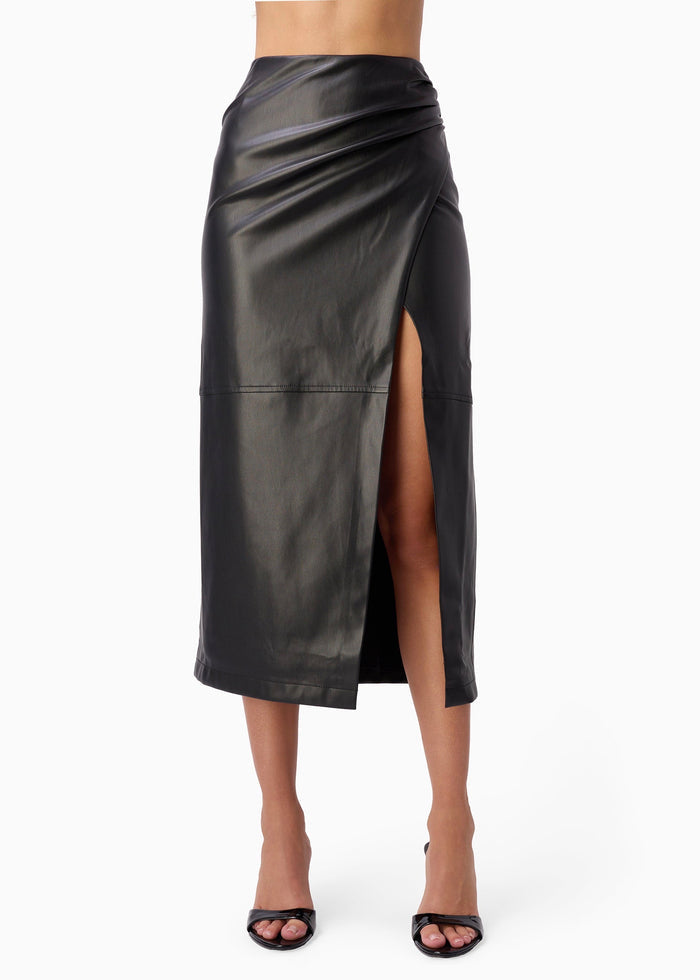 Lorena Vegan Leather Skirt (Black)
