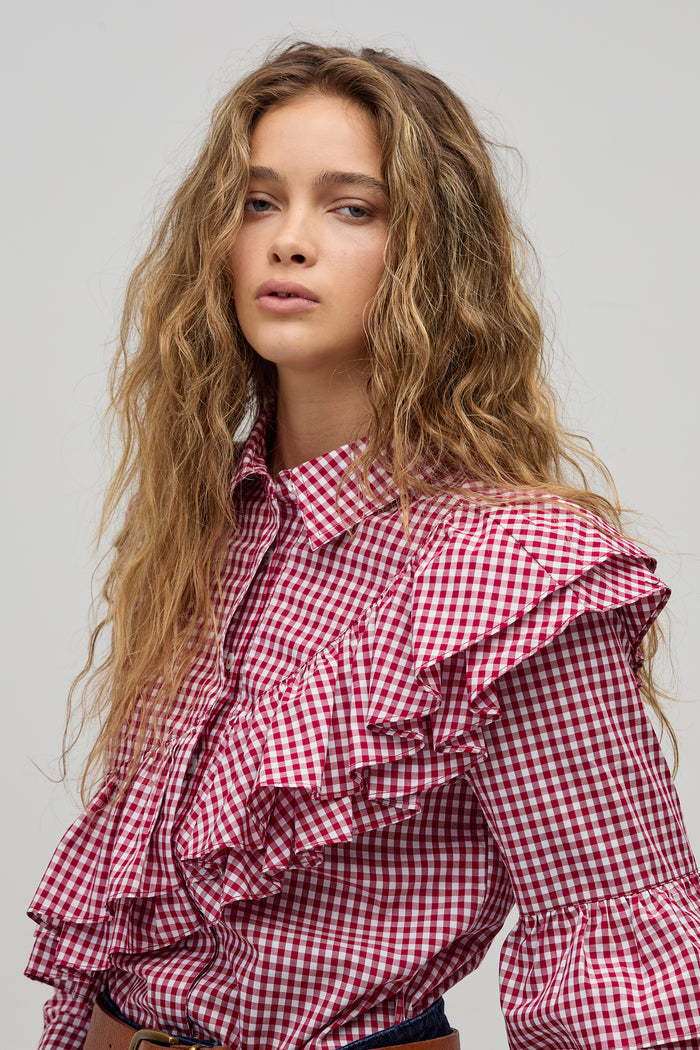 Mambo Poplin Shirt - Bordeaux Vichy Checks