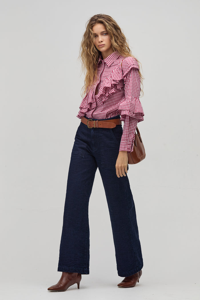 Mambo Poplin Shirt - Bordeaux Vichy Checks