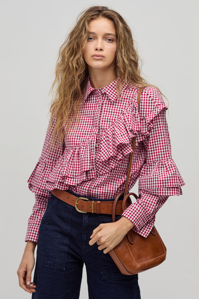 Mambo Poplin Shirt - Bordeaux Vichy Checks