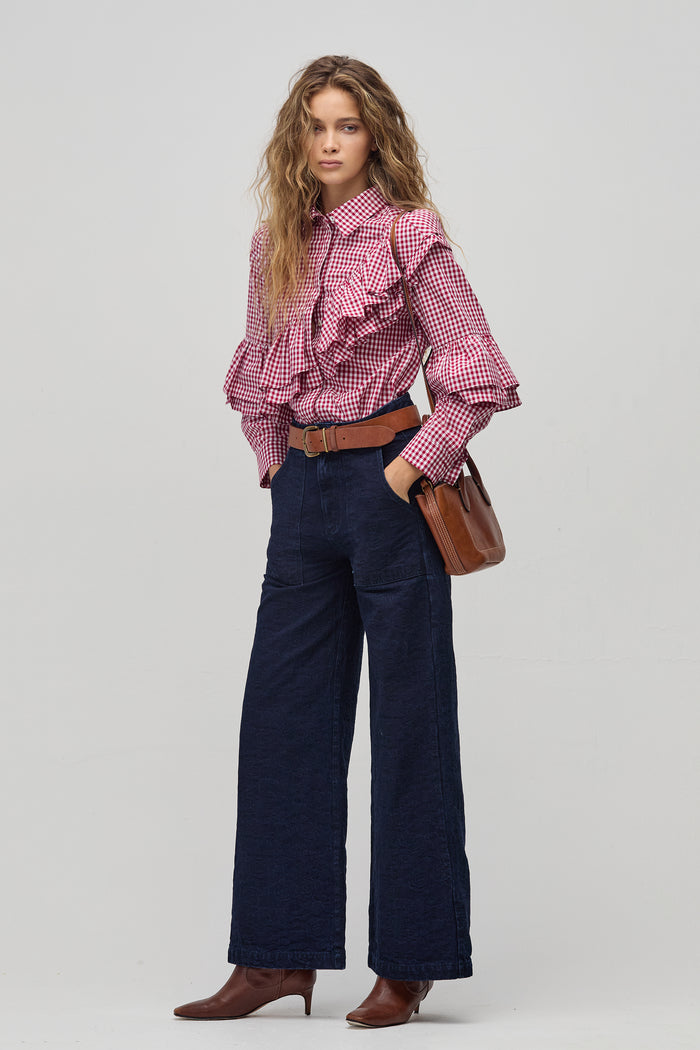 Mambo Poplin Shirt - Bordeaux Vichy Checks