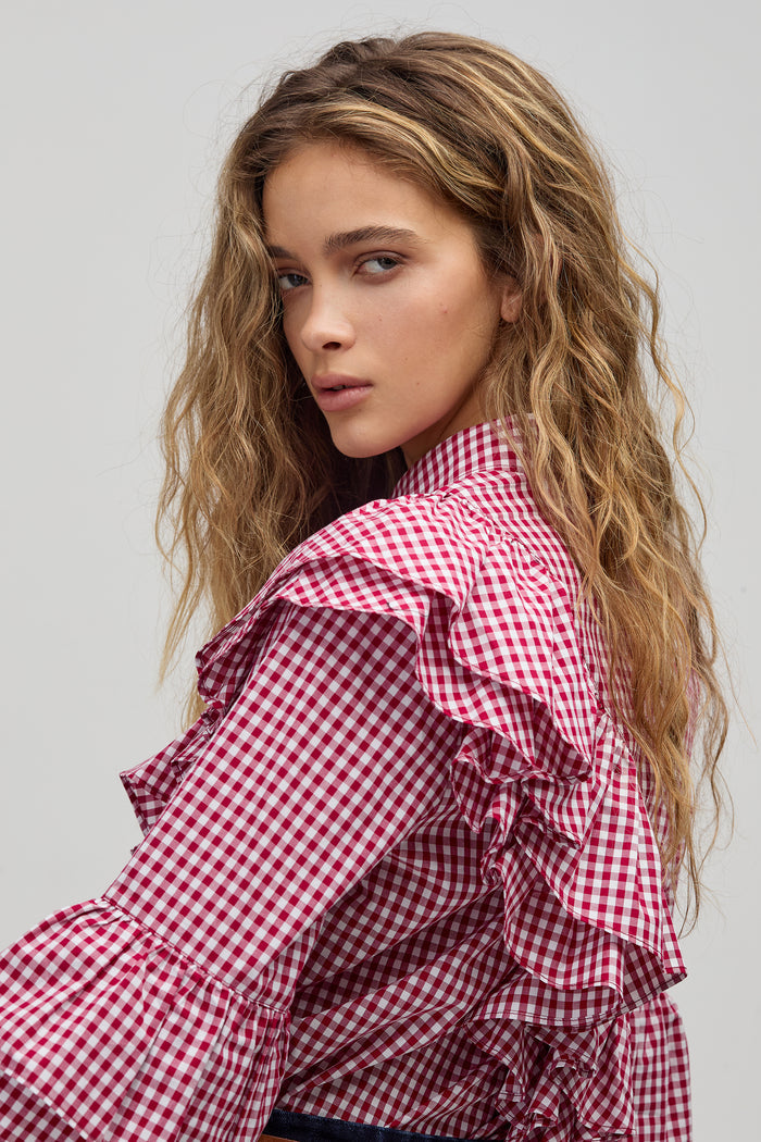Mambo Poplin Shirt - Bordeaux Vichy Checks