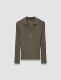 Brown Merino Rib Knit Polo Top - Joseph