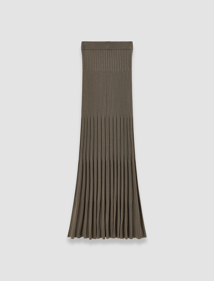 Brown Merino Rib Knit Maxi Skirt - Joseph
