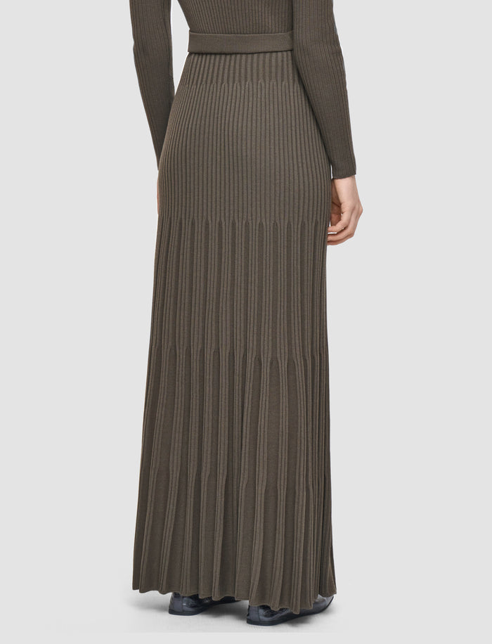 Brown Merino Rib Knit Maxi Skirt - Joseph