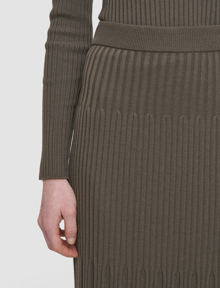 Brown Merino Rib Knit Maxi Skirt - Joseph