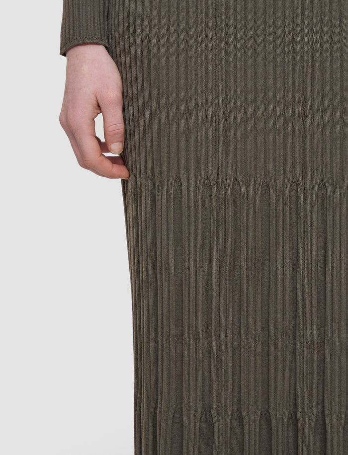 Brown Merino Rib Knit Maxi Skirt - Joseph