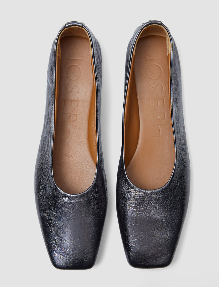 Silver Metallic Leather Ballerinas - Joseph