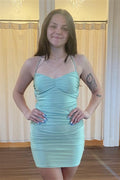 Mint Green Satin Sheath Lace-Up Homecoming Dress