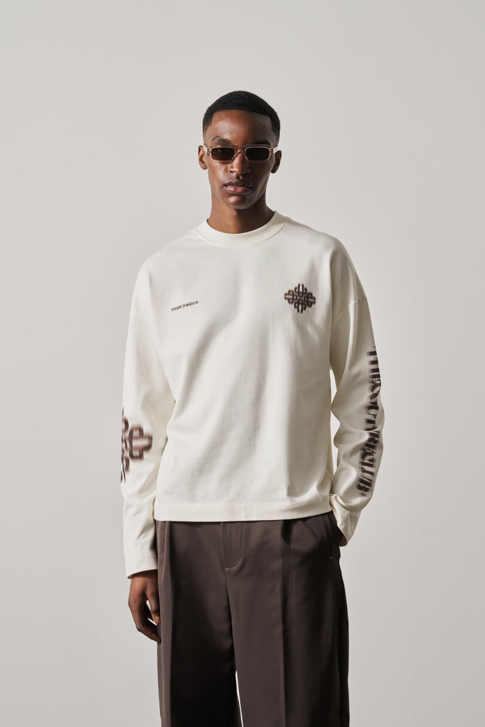 MOTION BLURRED LONG SLEEVE T-SHIRT - OFF WHITE