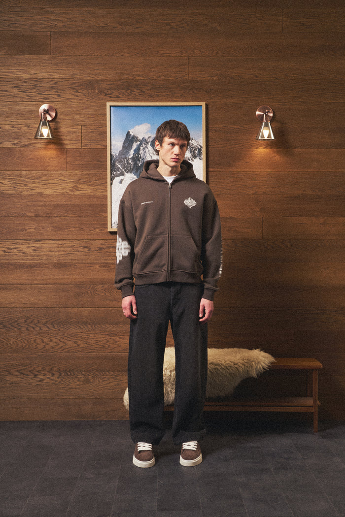 MOTION BLURRED ZIP THROUGH HOODIE - BROWN