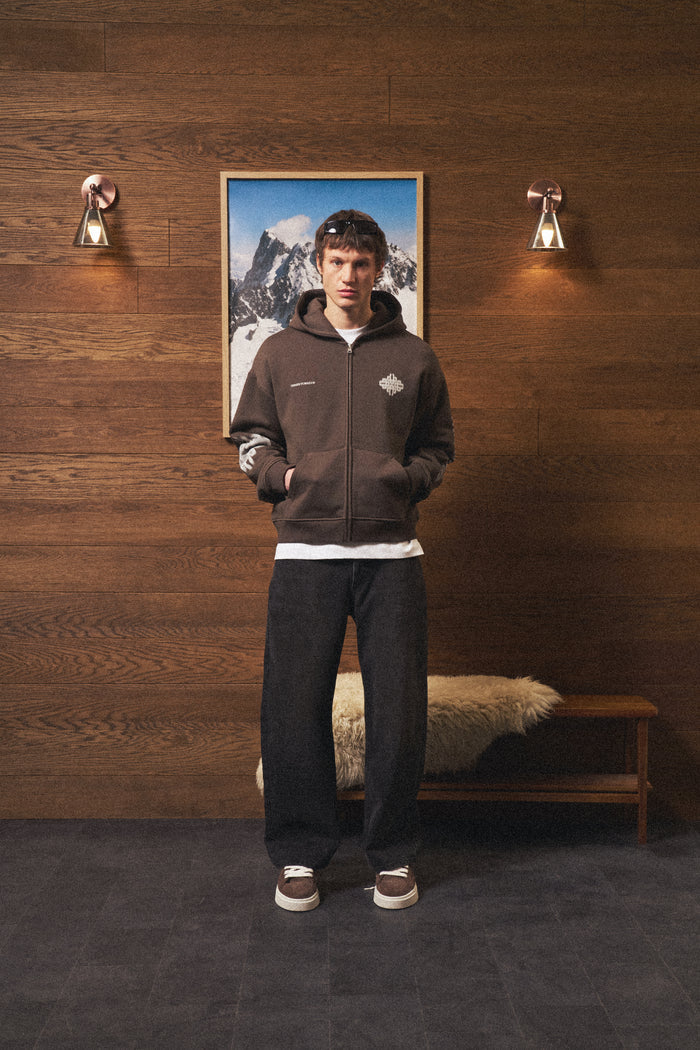 MOTION BLURRED ZIP THROUGH HOODIE - BROWN