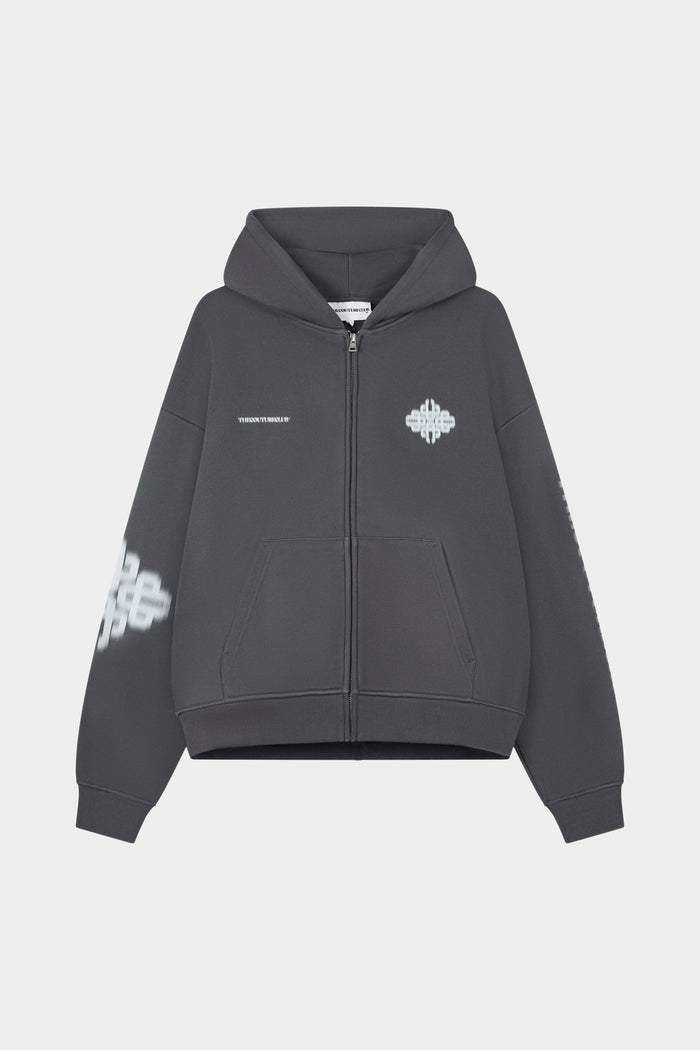 MOTION BLURRED ZIP THROUGH HOODIE - CHARCOAL