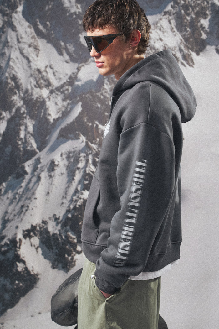 MOTION BLURRED ZIP THROUGH HOODIE - CHARCOAL