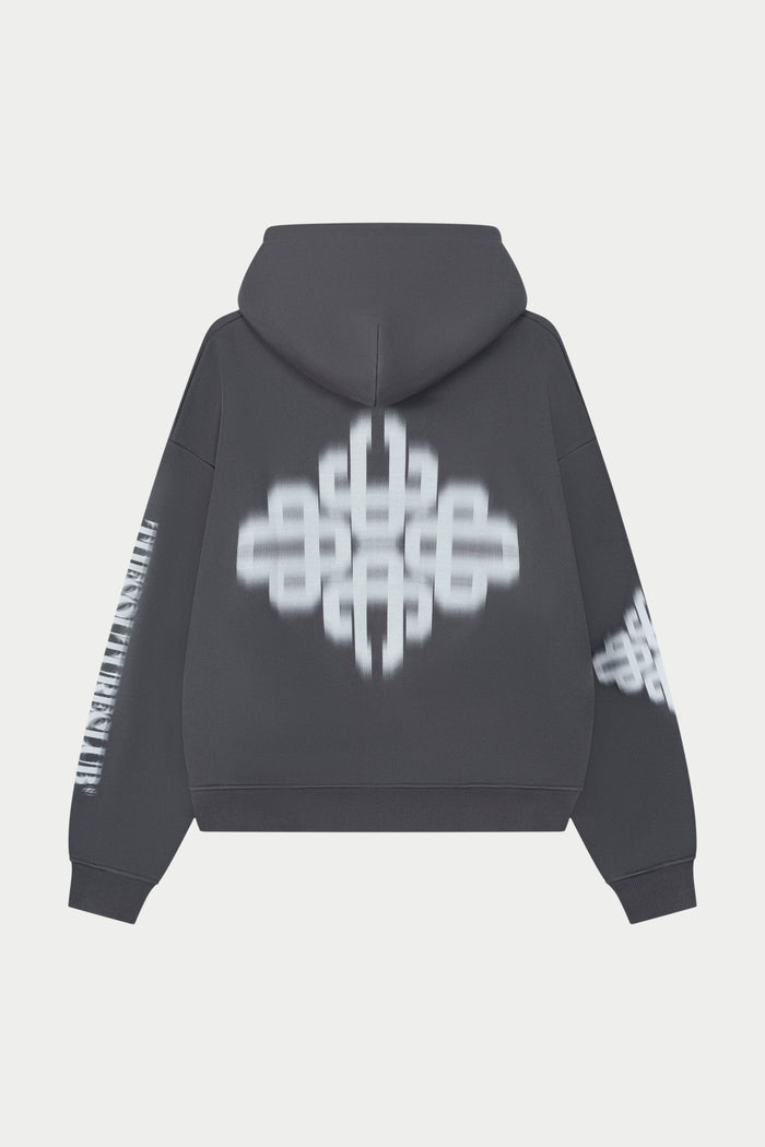 MOTION BLURRED ZIP THROUGH HOODIE - CHARCOAL